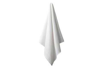 Fototapeta premium White terry cloth towel hanging, soft textile product for bathroom and kitchen hygiene, mockup on transparent background
