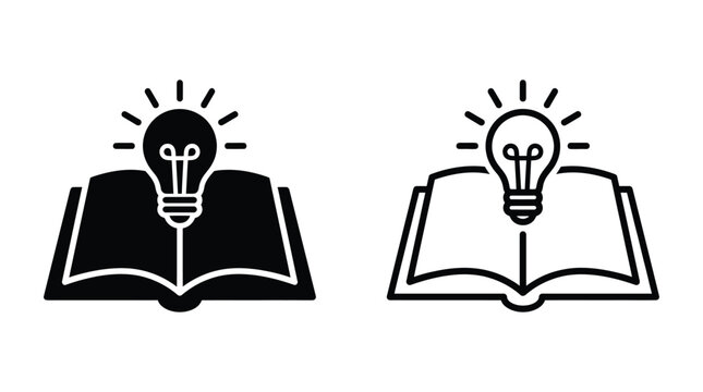Open Book With Light Bulb Icon Black Silhouette Design