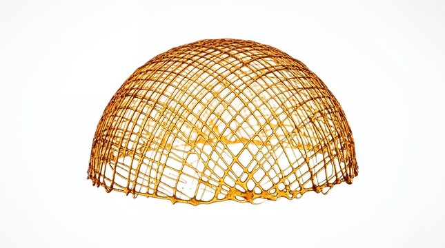 Artisan Caramel Sugar Web Dome Fine Dining Pastry Decoration Element Isolated on Pure White Backdrop Professional