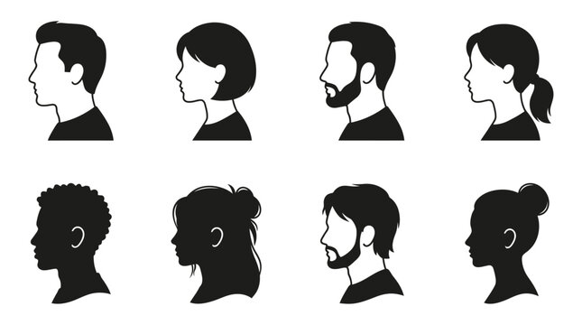 Human head silhouettes black vector graphics on a white background