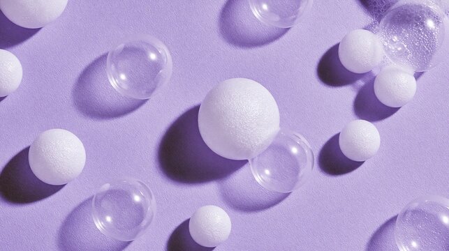 Bubbles of white soap sit on a purple background.