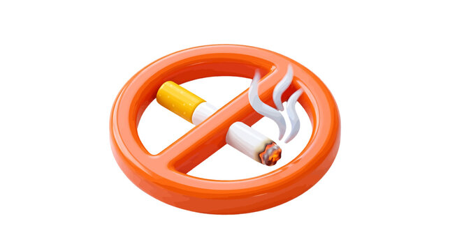 Vector illustration of 3d render of a no smoking sign with a burning cigarette on a transparent background