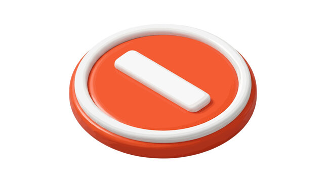 Vector illustration of 3d render of a red circular button with a white minus sign on a transparent background