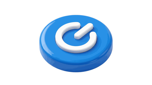 Vector illustration of 3d render of a blue power button icon on a transparent background