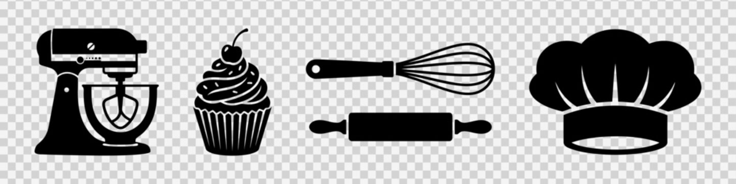 Set of Kitchen Utensils and Chef Tools in Minimalist Line Art Style