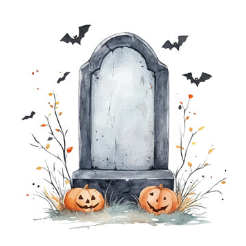 Halloween Tombstone, watercolor artwork with intricate patterns and vibrant, isolated on a white background.