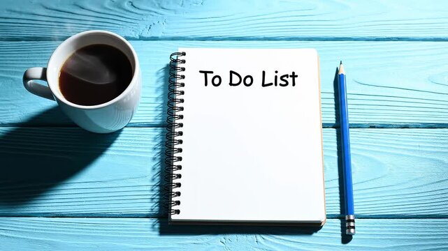 To do list notebook with coffee. Daily planning, productivity and task management workspace.