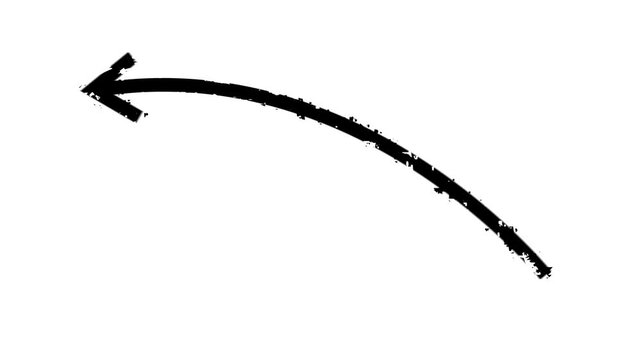 Hand drawn red brush arrow curving upward to the right on a clean white background animation. Hand drawn thin arrow graphic animation. Alpha channel. Arrow animation on a transparent background.