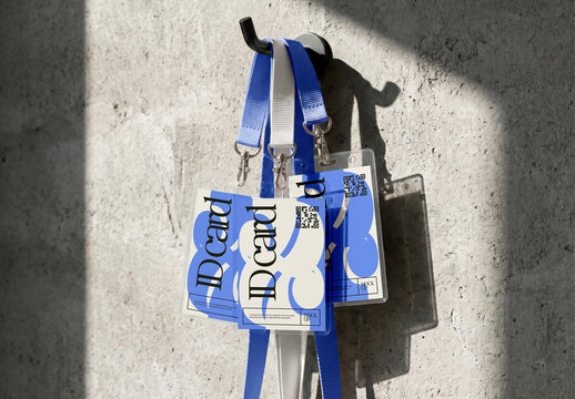ID Card Lanyard Mockup Hanging on Wall Hook