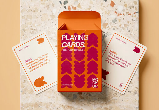 Playing Cards Box Mockup with Guessing Game Cards