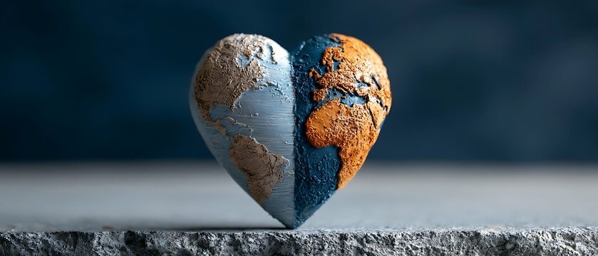 Heart Shaped Earth Symbolizing Global Love and Environmental Concerns.