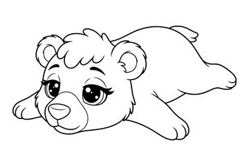 Cute baby bear cub lying on belly coloring page for kids. © Shimanta