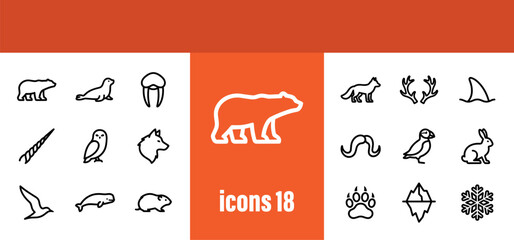 Arctic Animals and Polar Region Vector Line Icons Set. Wildlife and Environment Symbols. © liubomir118809
