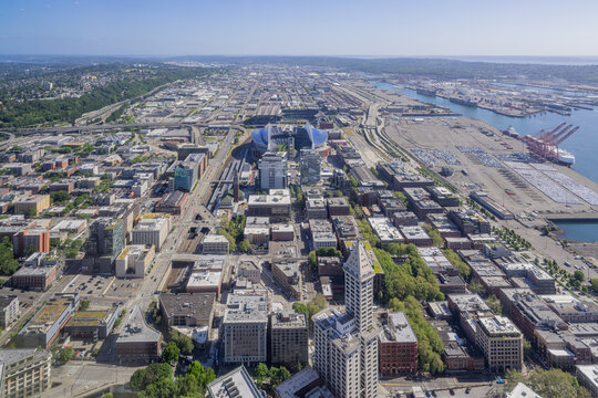 Aerial View of Seattle Downtown and Port