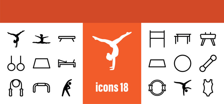 Gymnastics and Acrobatics Line Icon Set, Sport, Exercise, Fitness, Performance and Flexibility, Vector Illustration