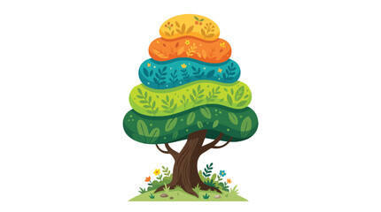 Fototapeta premium Vibrant Multi-Layered Tree Illustration with Abstract Foliage and Floral Patterns for Nature and Environment Concept