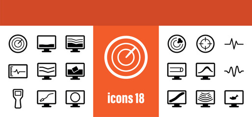 GPR Icons Set: Radar, Monitor, Oscilloscope, Signal Analysis, Handheld Device, Waveform © liubomir118809