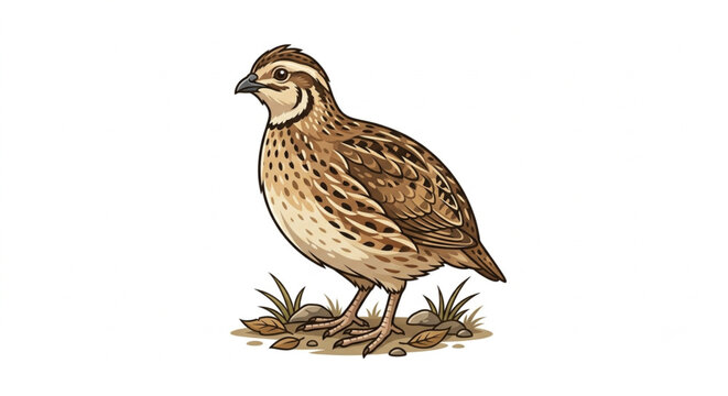Illustration of a Quail Bird Standing on the Ground