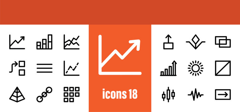 Analytics and data visualization line icons set. Business, statistics, and financial charts vector illustrations.