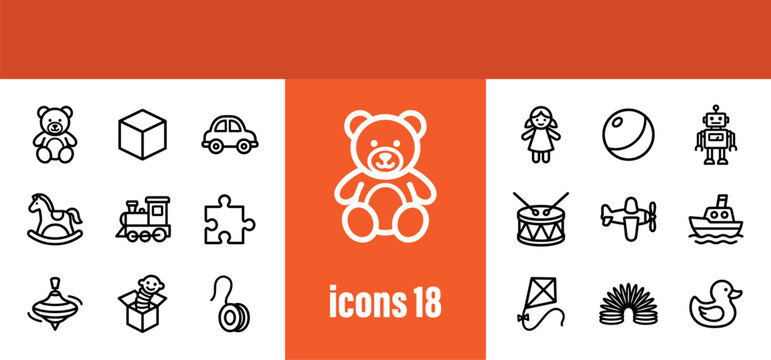 Children's Classic Toys Icons Set - Playtime, Childhood, and Educational Fun
