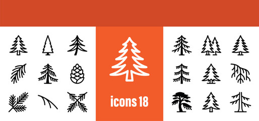 Obraz premium Forestry Icons: Pine Trees, Branches, and Pinecones