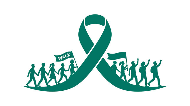 Teal Ribbon Awareness Walk Silhouette People Marching Support Cause