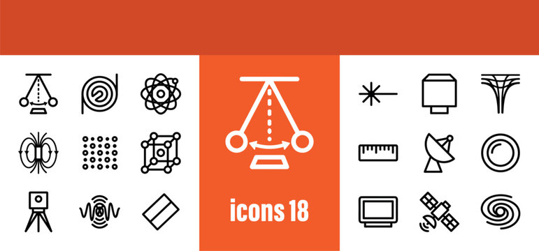Physics and Science Icons: Pendulum, Satellites, and Forces