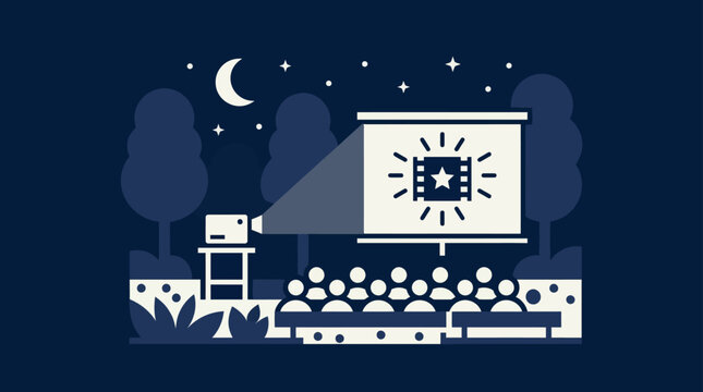 Outdoor movie night with projector screening film under the stars