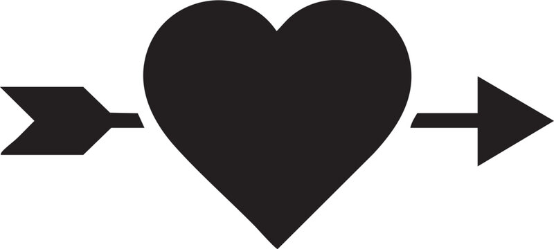A simple black silhouette of a heart pierced by an arrow, a classic symbol representing love, romance, and being smitten or captivated by someone.