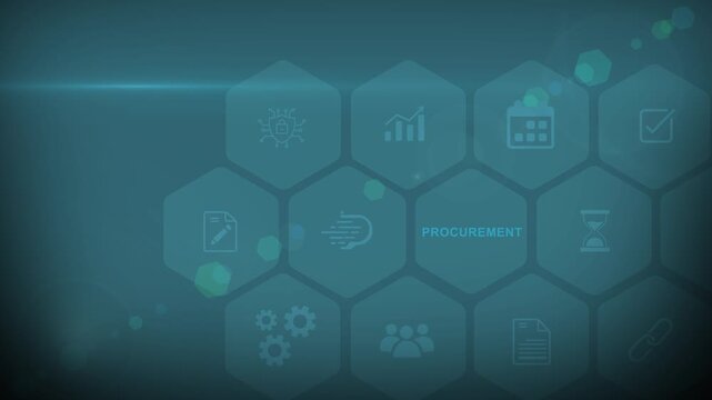 Procurement Management Industry concept. Person using laptop with procurement icon on virtual screen for with supply chain, digital interface on cyan color background