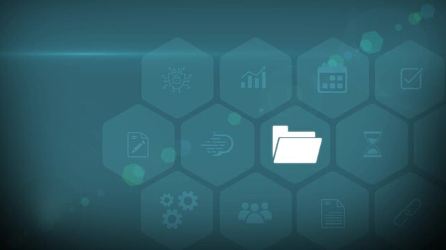 Businessman using the tab and analyzing open data, public datasets, data transparency, information access, analytics research. 3d Motion graphics of technology icon interface background