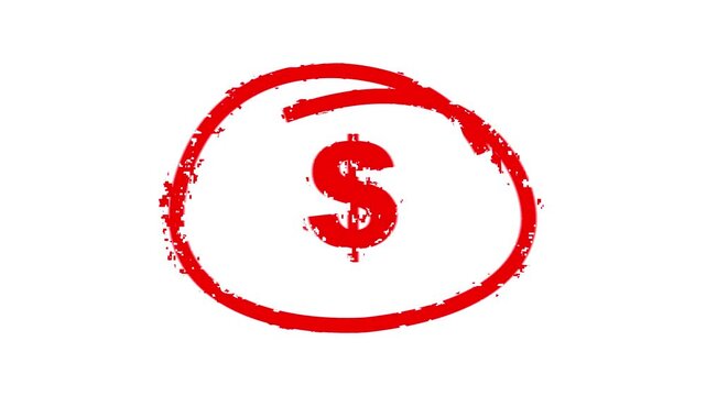 Hand-drawing oval frame circle animation white background, circle highlights with dollar icon sign, Red circle spotted with arrow highlight motion, Hand-drawing doodle oval frame circle round dollar 
