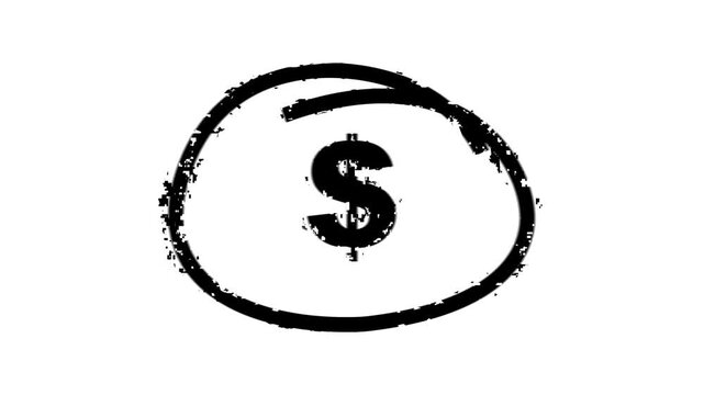 Hand-drawing oval frame circle animation white background, circle highlights with dollar icon sign, Red circle spotted with arrow highlight motion, Hand-drawing doodle oval frame circle round dollar 