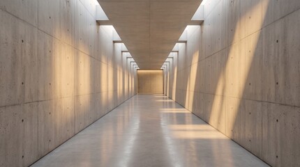 Fototapeta premium Contemporary Concrete Hallway with Elegant Light and Shadow