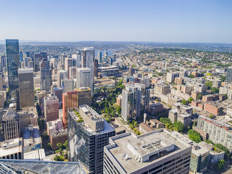 Seattle Downtown Skyline and Lake Union Aerial View