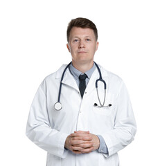 Fototapeta premium Doctor in uniform with stethoscope on white background