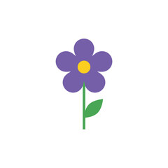 Fototapeta premium simple purple flower with green stem and leaf, isolated on white, flat design