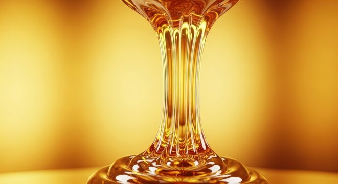 A very close macro shot showing thick, golden, viscous liquid dripping slowly, highlighting its high adhesion and density, honey, stickiness, gloppy