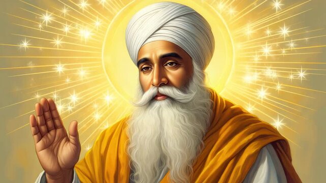 Guru Nanak Dev Ji blessing portrait for Guru Nanak Jayanti, Gurpurab and Prakash Purab celebration in Sikh tradition