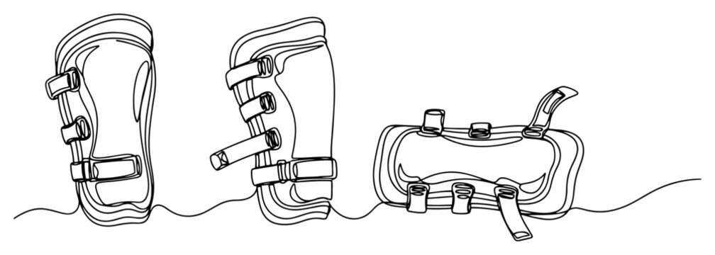 Soccer shin guards protection equipment in minimalist continuous one line art style