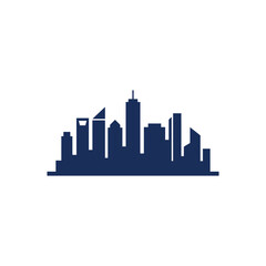 Obraz premium Cityscape silhouette with modern skyscrapers and diverse building heights, urban skyline illustration, business district view