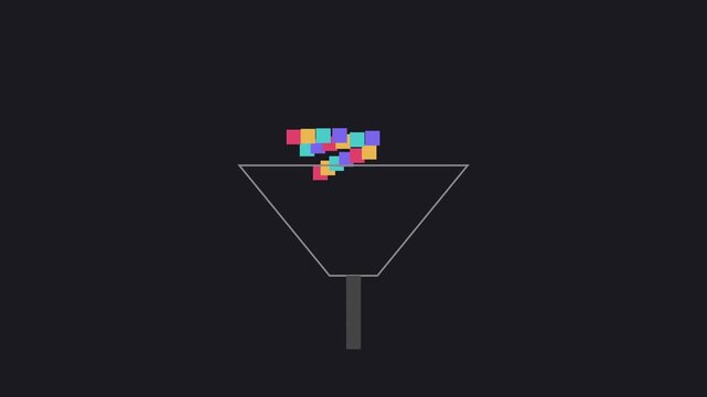 Colorful geometric squares falling into a funnel animation for data processing and sorting concepts 4k