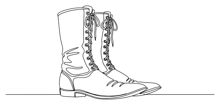 Leather lace up boots in one line art style