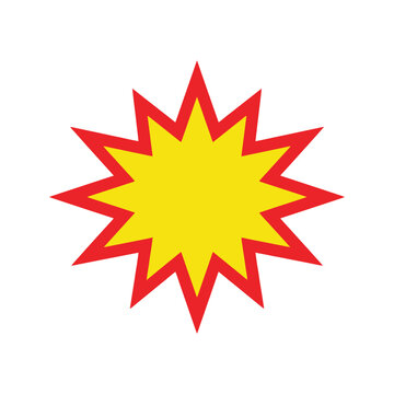Explosion starburst shape in yellow and red, comic book style, graphic element