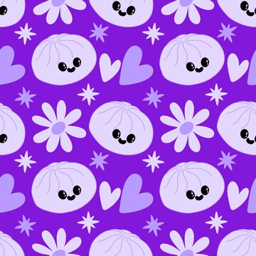 Food dumpling squishy toy seamless cartoon kawaii pattern for wrapping and kids clothes and menu and fabrics 