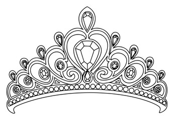 Royal crown tiara with jewels and elegant ornaments in line art style © Kumamoto