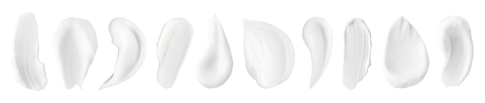 Cream smear on transparent background, set. Top view