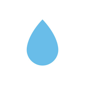 Isolated blue water drop icon, simple shape representing liquid, purity, and hydration, clean element for design