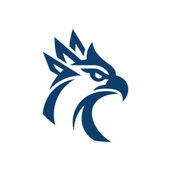 Fototapeta premium Isolated dark blue griffin head logo on white background, powerful mythical creature symbol