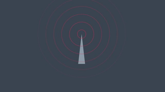 Digital radio signal tower animation with pulsing red waves for wireless communication and network connectivity concepts 4k